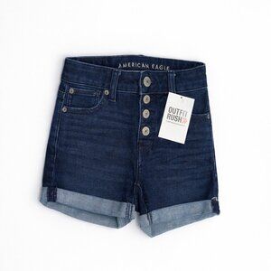 American Eagle Dark Wash Denim Shorts – High-Rise Button Fly – Women’s Size (Exc